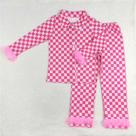 4.9  GLP1262 Adult female plush edge leopard print pink long sleeve long pants pajamas set