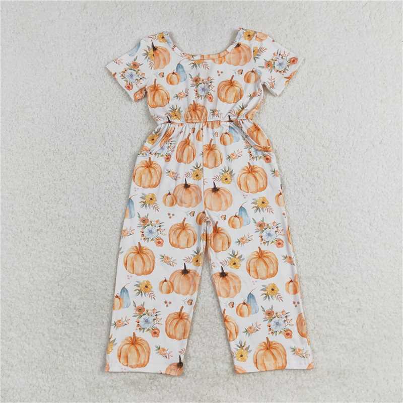 SR1880 Pumpkin flower short-sleeved jumpsuit