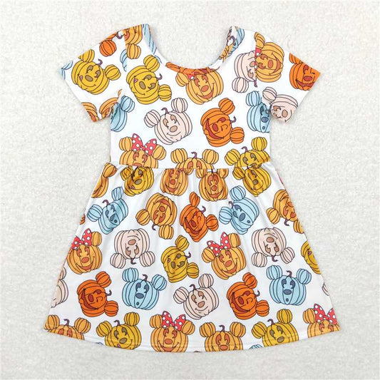 GSD1367 Mickey Jack-O'-Lantern White Short-Sleeved Dress