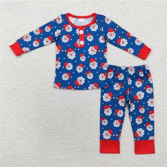 BLP0551 Modal navy blue Santa Claus button long sleeve trousers pajamas set