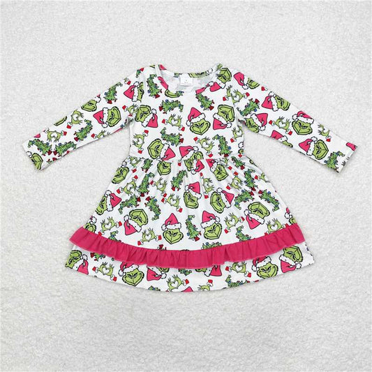 GLD0651 grinch Christmas tree rose red lace white long-sleeved dress