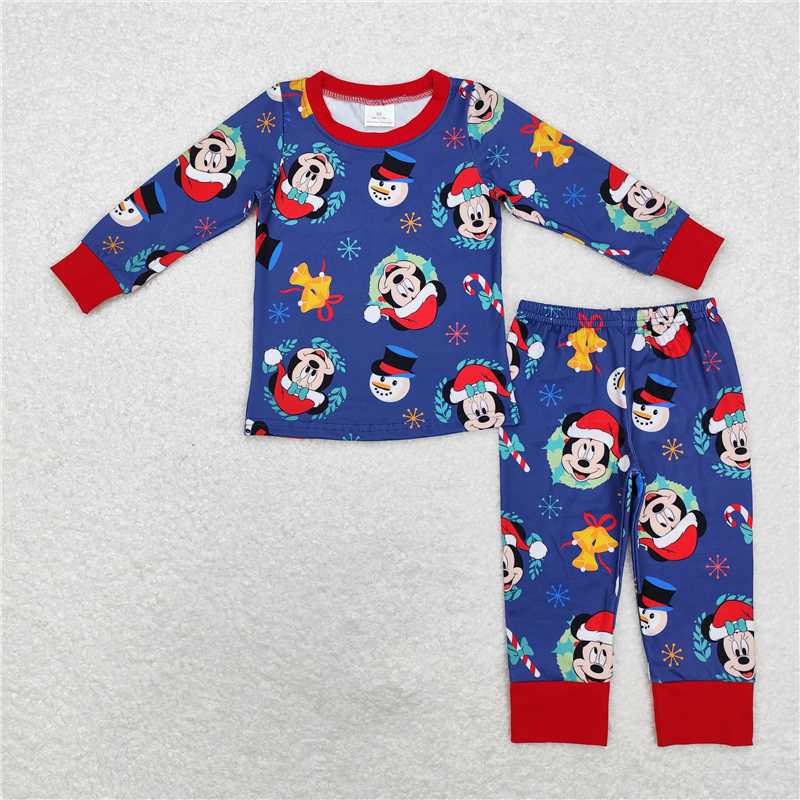 BLP0689 Christmas Mickey navy blue long-sleeved trousers pajamas set