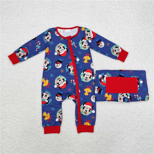 LR1417 Christmas Mickey navy blue zipper long-sleeved jumpsuit