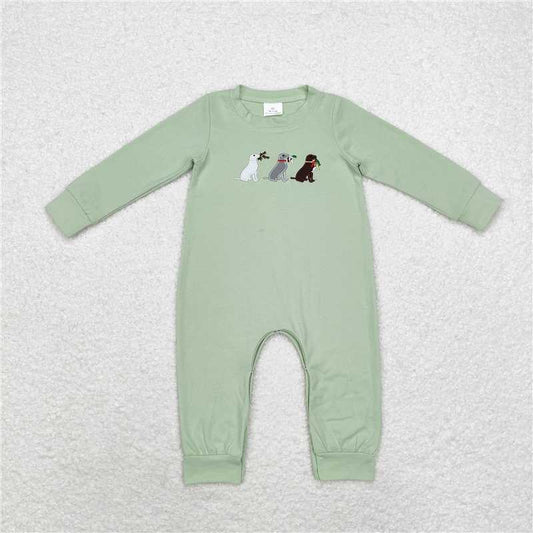 LR1496 Embroidered hunting puppy green long-sleeved jumpsuit