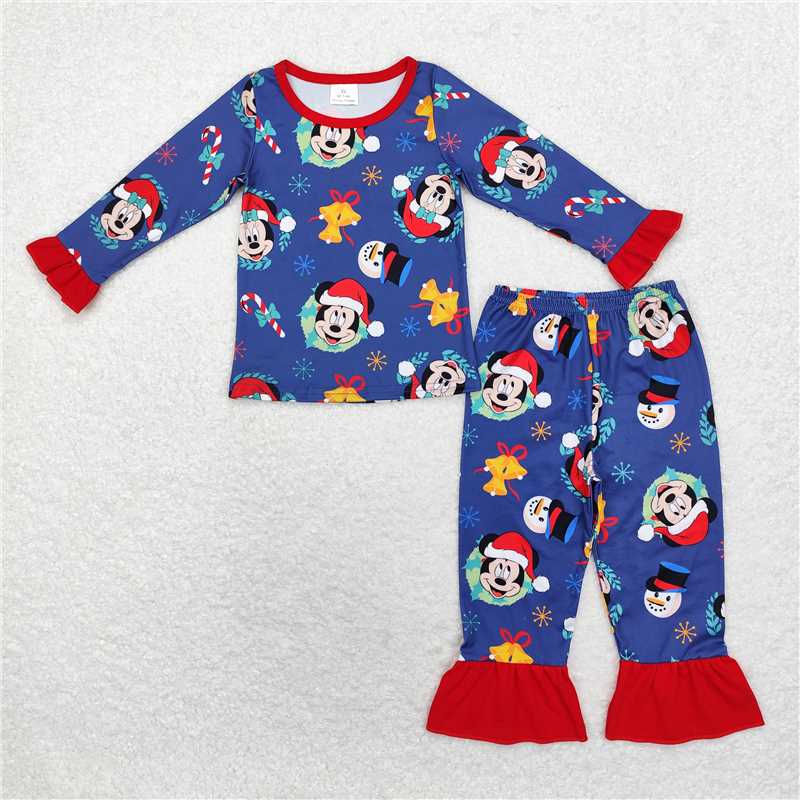 GLP1537 Christmas Mickey lace navy blue long-sleeved trousers pajamas set