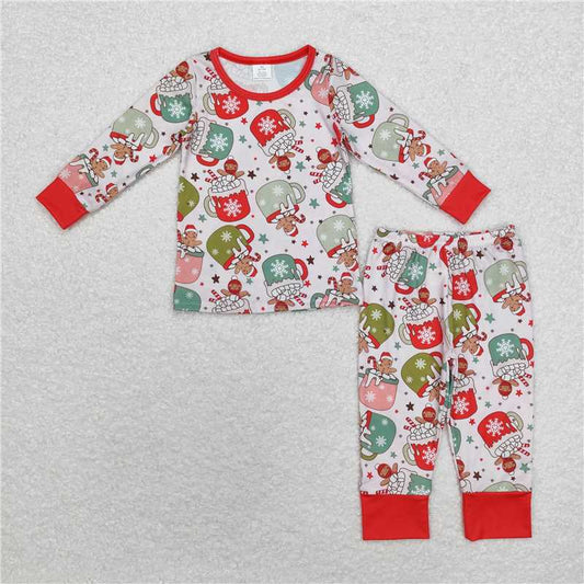 BLP0783 Modal Christmas gingerbread man cup red long-sleeved long pants pajamas set