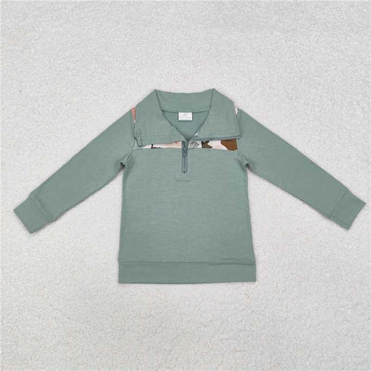 BT0796 Puppy duck camouflage green zip-up long-sleeved top