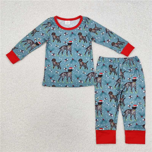 BLP0850 Modal Christmas puppy red and green long-sleeved long pants pajamas set