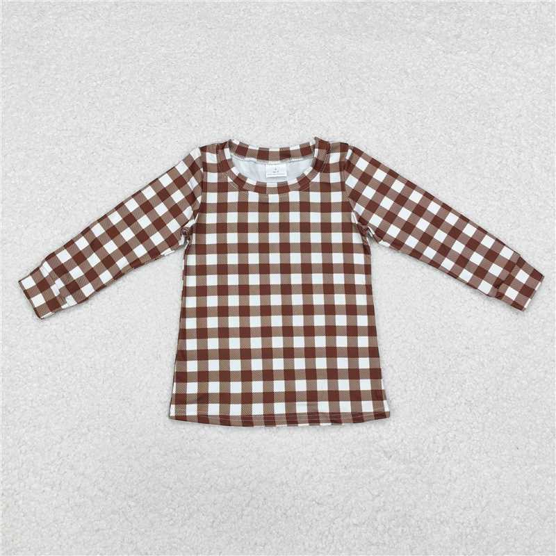 BT0853 Brown plaid long-sleeved top