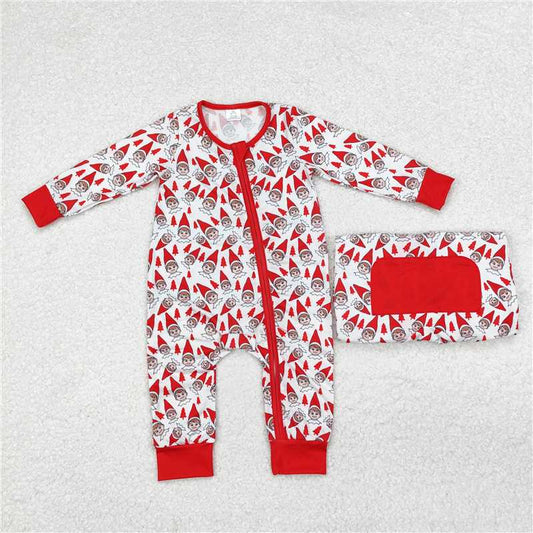 LR1168 Modal Christmas tree cartoon elf red and white zipper long sleeve jumpsuit