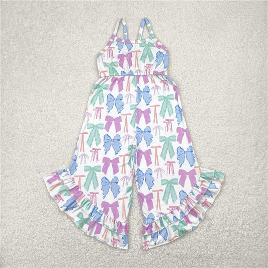4.24  SR2847 White suspender jumpsuit with colorful bow pattern