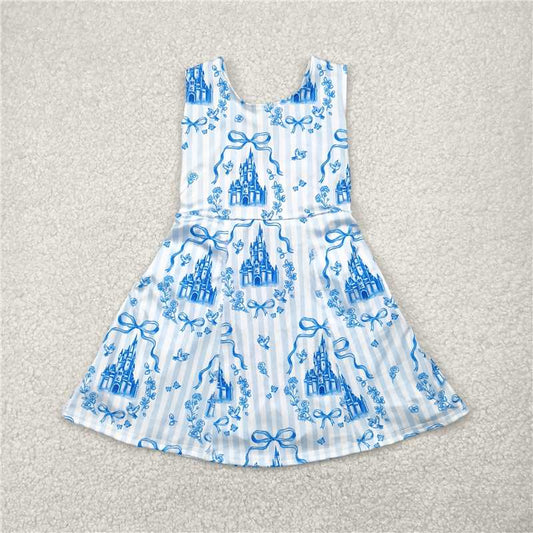 4.28  GSD2200 Bow pattern castle blue striped yoga sleeveless dress