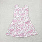 4.28 GSD2199 White yoga sleeveless dress with pink bow pattern and floral pattern