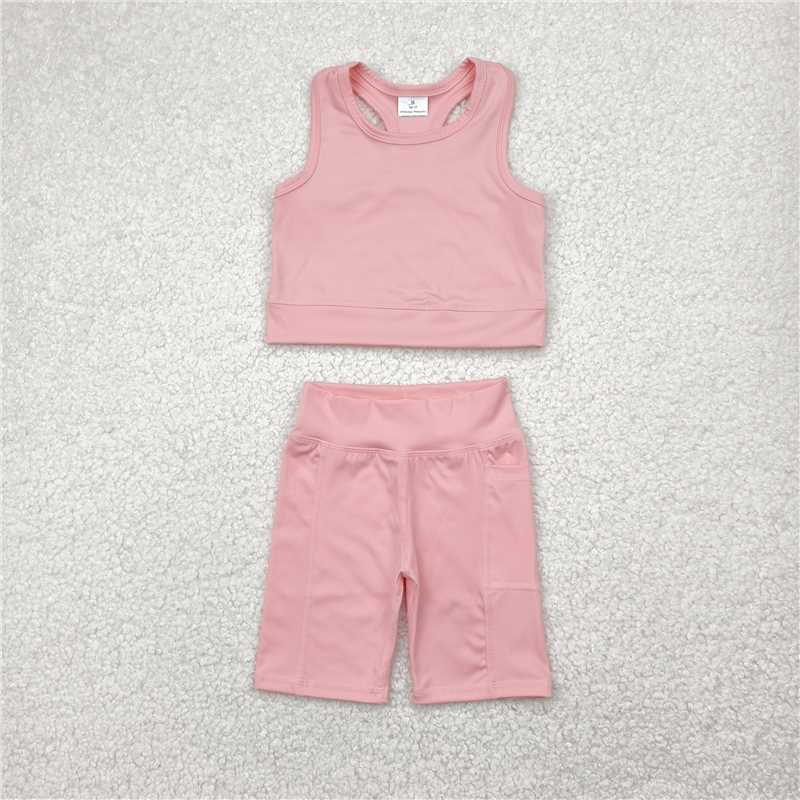 4.24  GSSO1518 Pure light pink vest shorts yoga suit