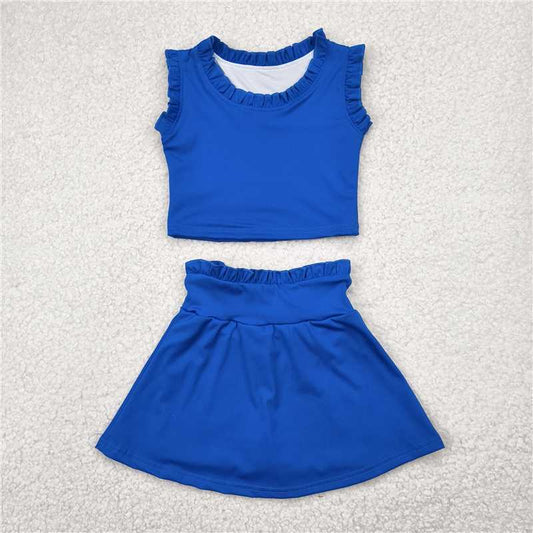 4.24 GSD2391 Pure royal blue lace sleeve pants skirt yoga set