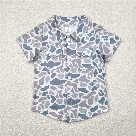 5.7 BT1202 Gray camouflage pocket button short-sleeved top