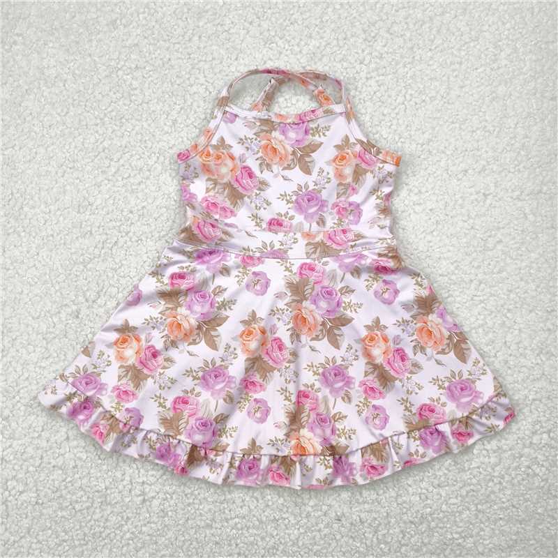 4.24GSD2280 Pink and orange flower and leaf pink yoga sleeveless dress