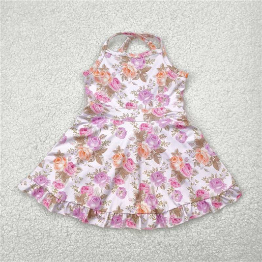 4.28 GSD2280 Pink and orange flower leaves pink yoga sleeveless dress