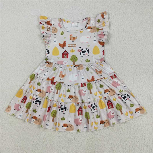 8.7  GSD2595 Pink Farm Animal Fly Sleeve Dress