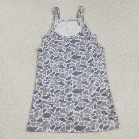 X8.18 GSD2733 Adult Women's Gray-Blue Camouflage Pocket Yoga Slip Dress