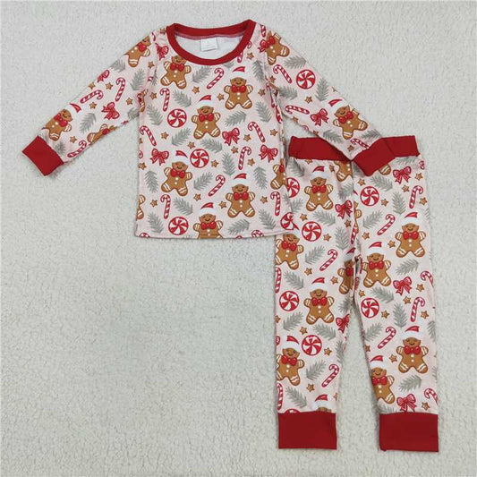 8.8 BLP1093 Christmas Gingerbread Man Candy Cane Long-Sleeved Pants Pajama Set