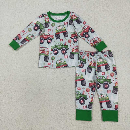 X8.18 BLP1087 Christmas truck green long-sleeved and long-pants pajama set