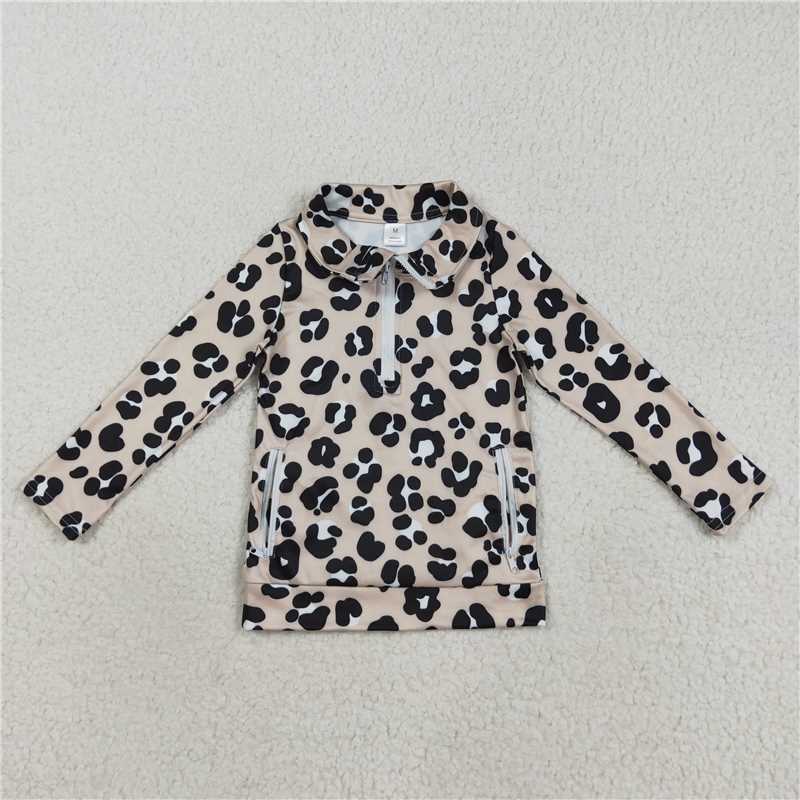 X8.16 GT1072 Leopard print brown yoga zip-up long-sleeved top