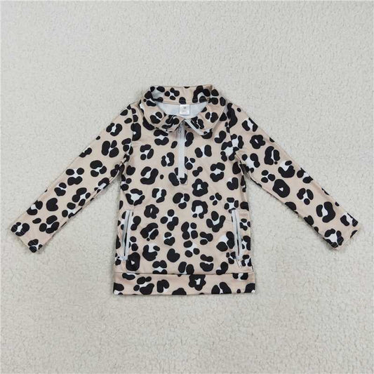 X8.16 GT1072 Leopard print brown yoga zip-up long-sleeved top