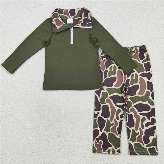 X8.18 BLP1138 Solid zippered, long-sleeved, brown-green camouflage pants set