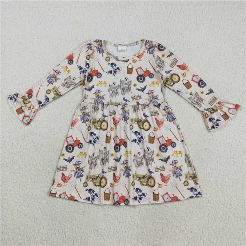 X8.16  GLD1196 Halloween Spooky Farm Animal Tractor Long Sleeve Dress
