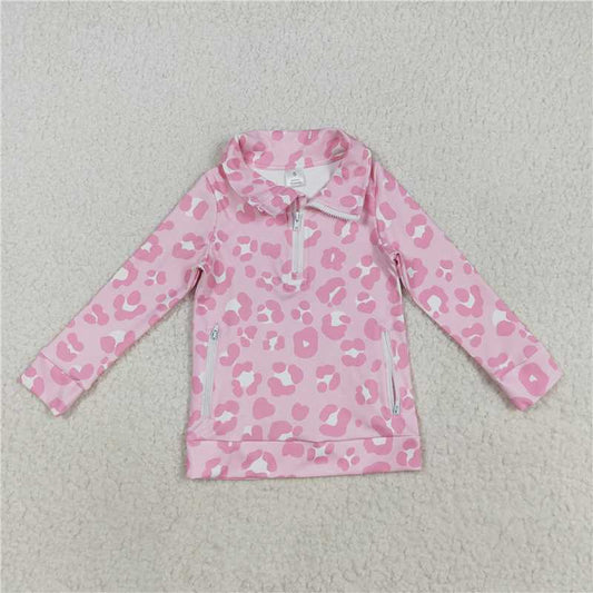 X8.16 GT1070 Leopard print pink yoga zip-up long-sleeved top