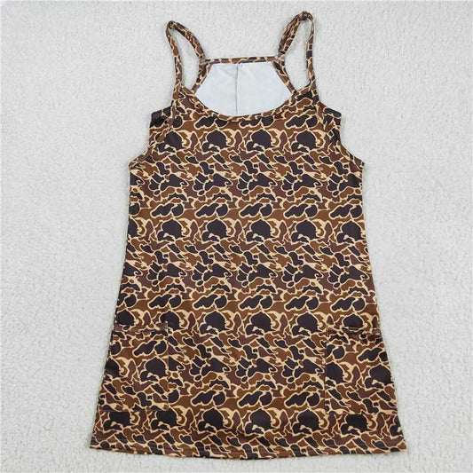 X8.18  GSD2735 Adult Women's Brown Camouflage Pocket Yoga Slip Dress