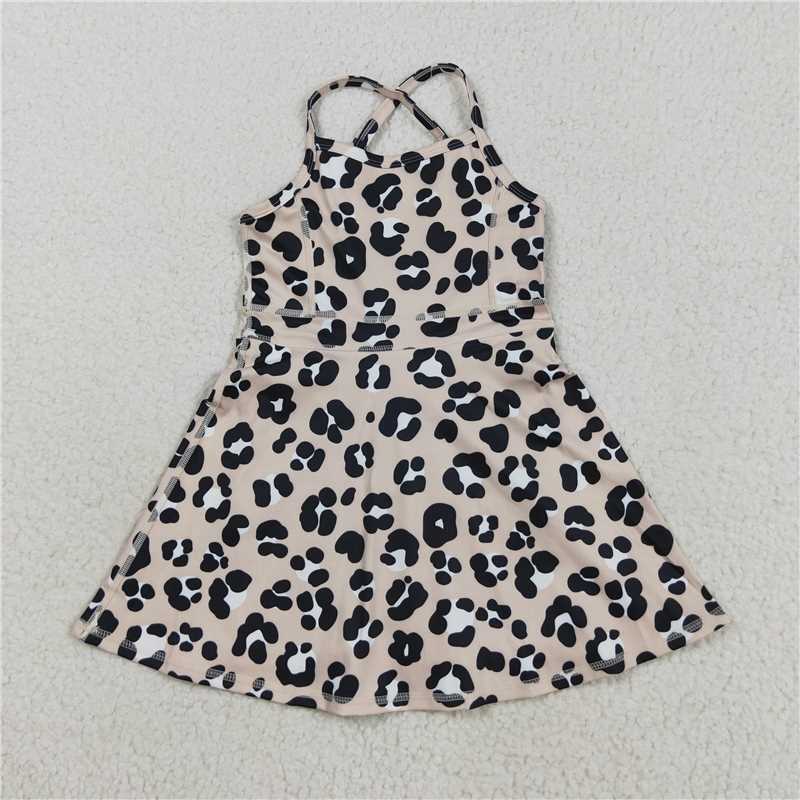 X828  GSD2650 Leopard Print Brown Sleeveless Yoga Dress