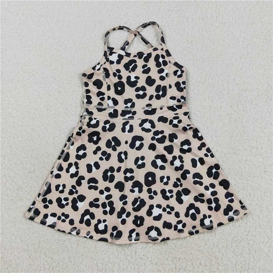 X828  GSD2650 Leopard Print Brown Sleeveless Yoga Dress