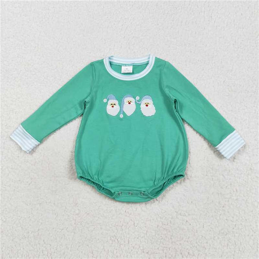 X830 LR2412 Embroidered Santa Claus blue striped green long-sleeved bodysuit