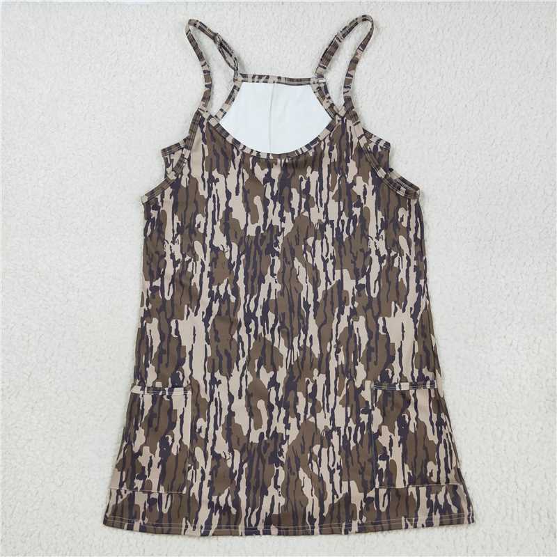 X8.18 GSD2744 Adult Women's Army Green Camouflage Pocket Yoga Slip Dress