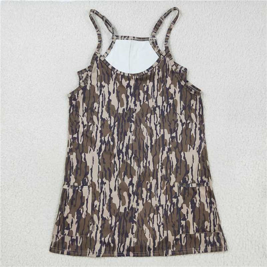 X8.18 GSD2744 Adult Women's Army Green Camouflage Pocket Yoga Slip Dress