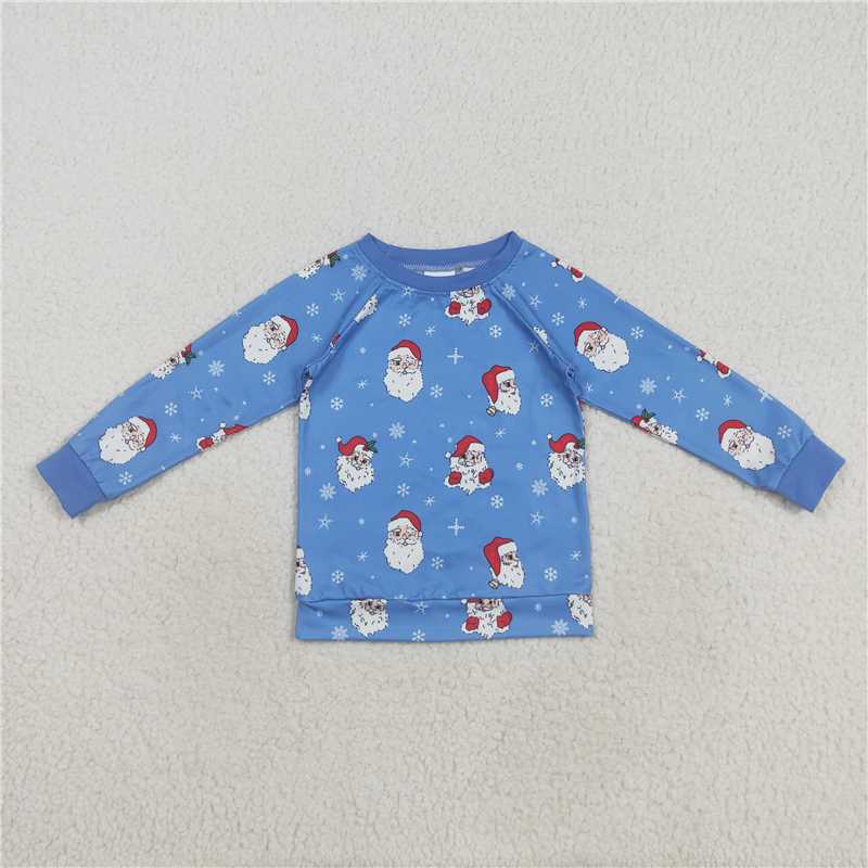 X830  BT1289 Santa Claus Snowflake Blue Long-Sleeved Top