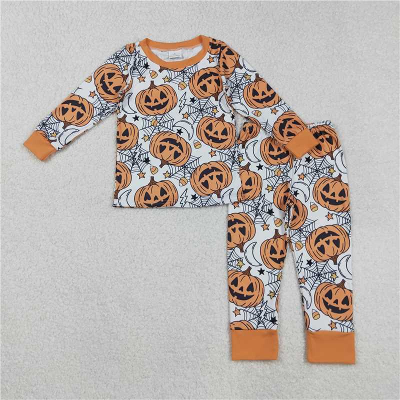 X901 BLP1210 Halloween Smiley Pumpkin Star Spider Web Candy Long Sleeve Pants Pajama Set