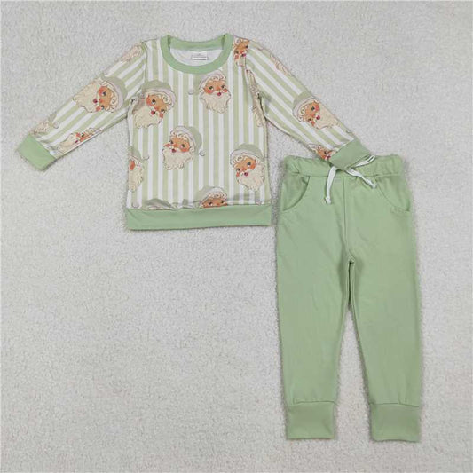 X10.11 BLP1074 Santa Claus Green Striped Long-Sleeved Pants Set