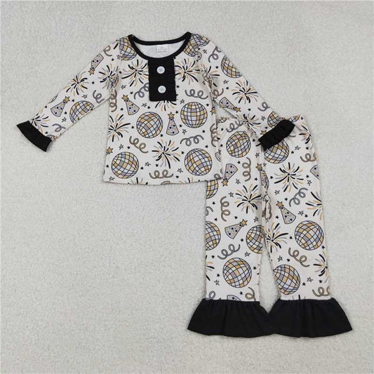 X106  GLP2563 New Year's Fireworks and Ball Lace Long-Sleeved Pants Pajama Set