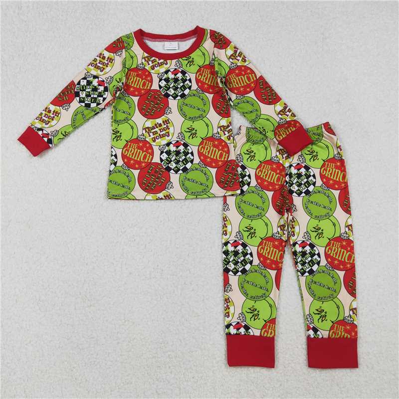X10.11 BLP1282 Grinch Light Ball Beige Long-Sleeved Pants Pajama Set