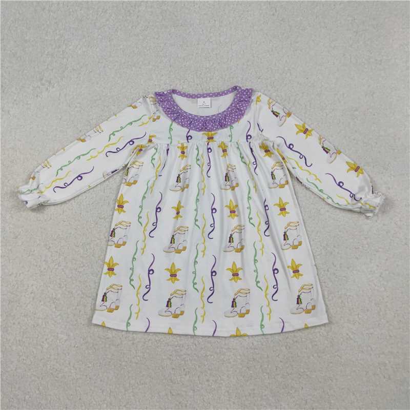 X11.4  GLD0947 Carnival-themed polka dot purple lace white long-sleeved dress with polka dot boots