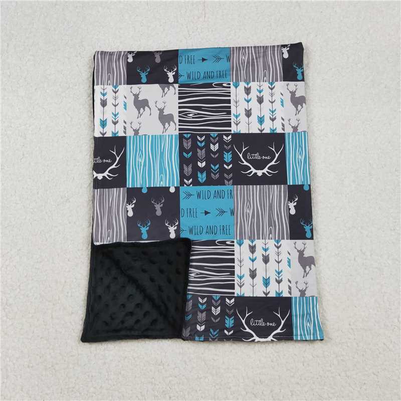 X10.10  BL0074 Wild Free Arrow Elk Blue and Gray Plaid Baby Blanket