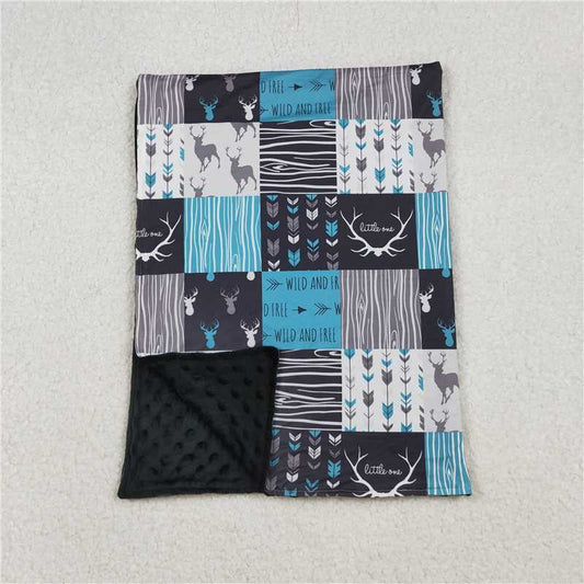 X10.10  BL0074 Wild Free Arrow Elk Blue and Gray Plaid Baby Blanket