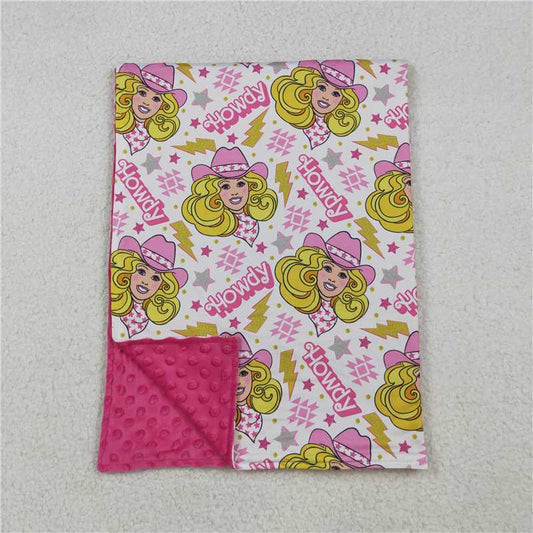 X10.10BL0067 Howdy Barbie Star Lightning Pink and White Baby Blanket