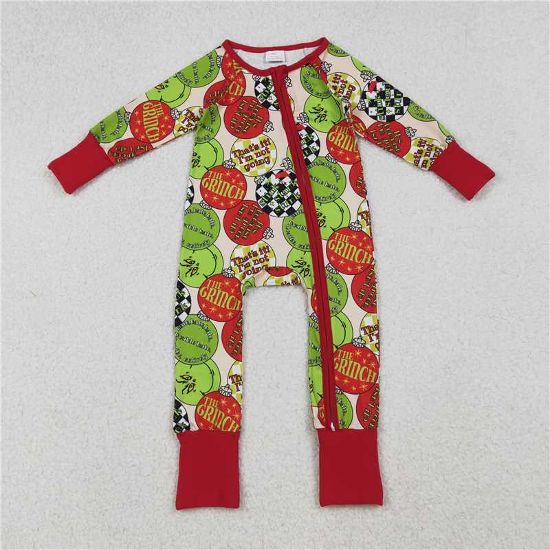 X10.13  LR2658 Grinch Light Ball Beige Zippered Long-Sleeved Bodysuit