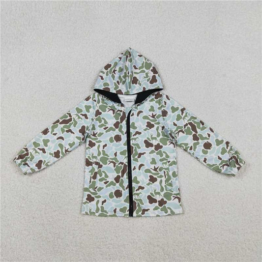 X11.11  BT1399 Reindeer Brown-Green Camouflage Zip-Up Hooded Long-Sleeve Top
