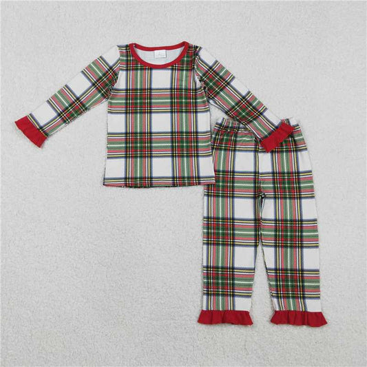 X11.7  GLP2829 Christmas Lace Red and Green Plaid Long-Sleeved Pajama Set