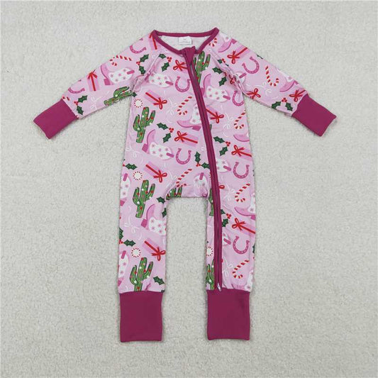 X11.6 LR1742 Christmas Boots Cactus Gift Pinkish Purple Zipper Long-Sleeved Jumpsuit